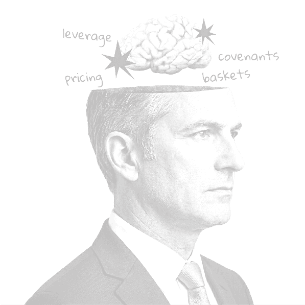 A professional with concepts emerging from mind — leverage, pricing, covenants, baskets